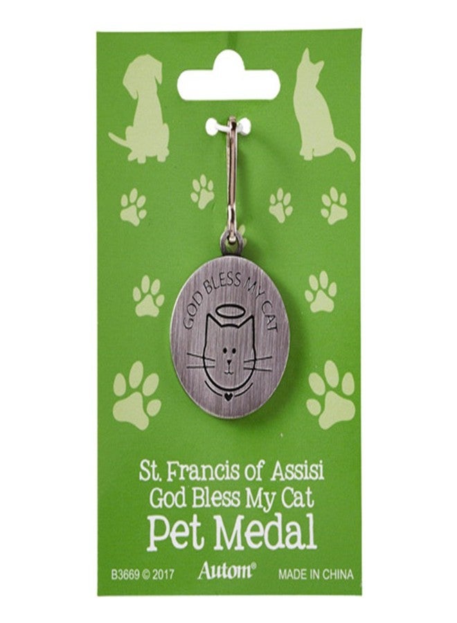 Corinth Silver Toned Saint Francis Protect My Pet Medal with God Bless My Cat Back, 1 Inch - Image 2